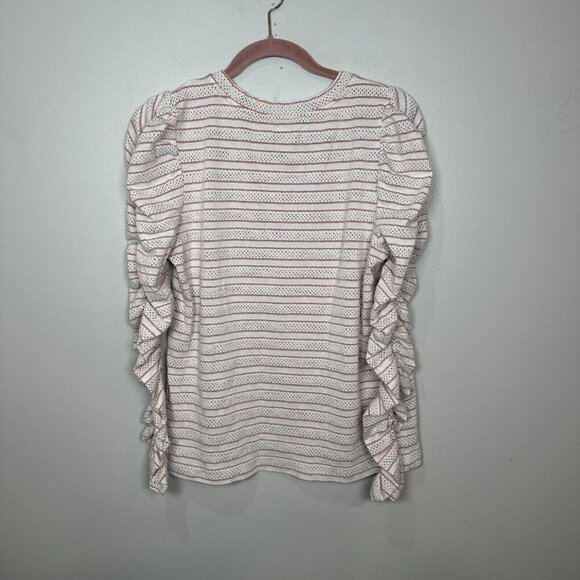 Loft Striped Cinched Sleeve Top Crewneck Shirt Retro Top Puff Sleeve Large - Picture 9 of 9